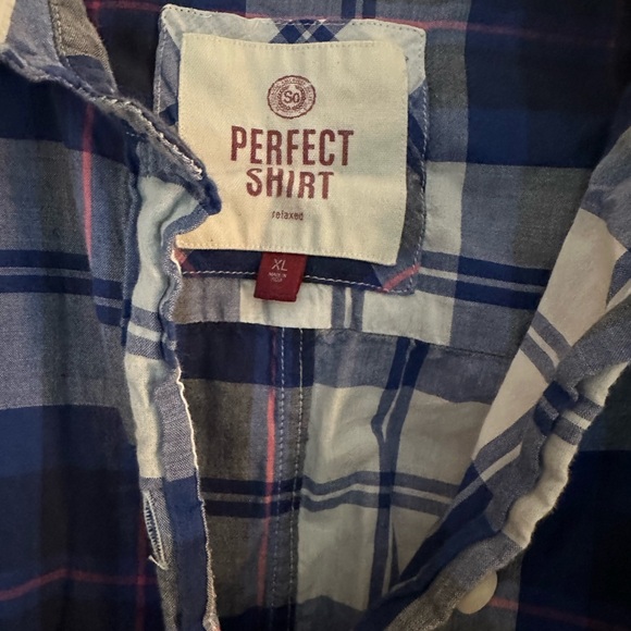 Plaid blue/white with pink stripped shirt. - Picture 2 of 2